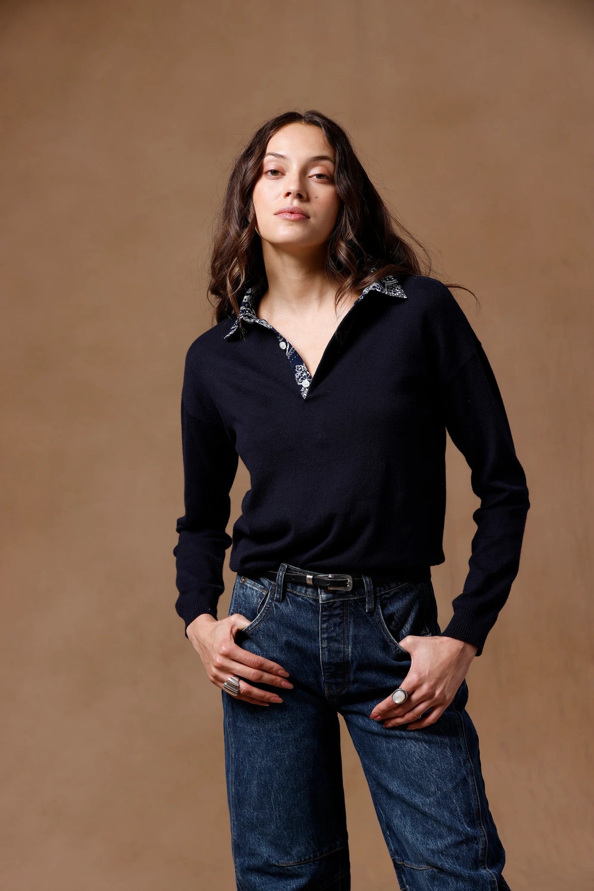minnie rose bandana collar pullover navy