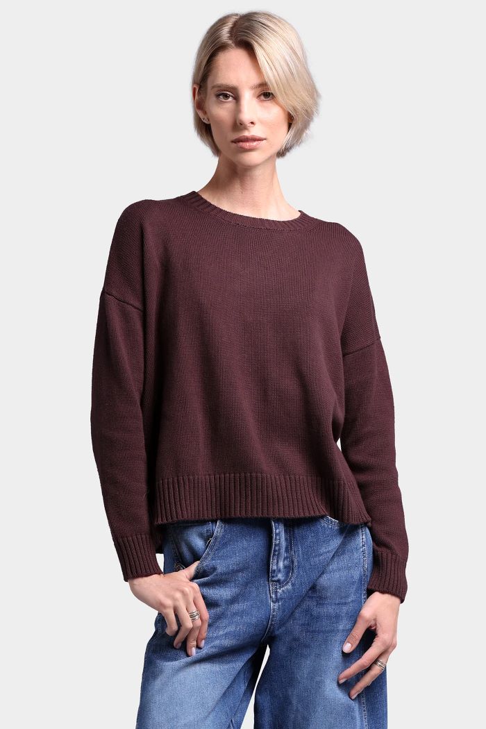 minnie rose cotton cashmere boxy crew neck top chocolate 