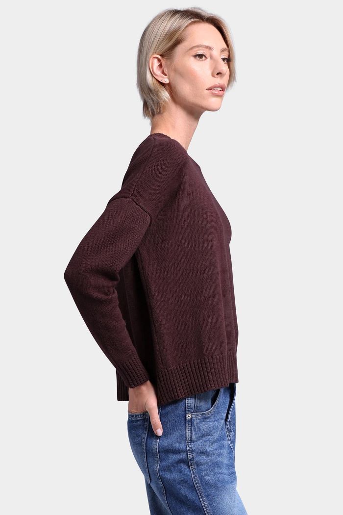 minnie rose cotton cashmere boxy crew neck top chocolate 