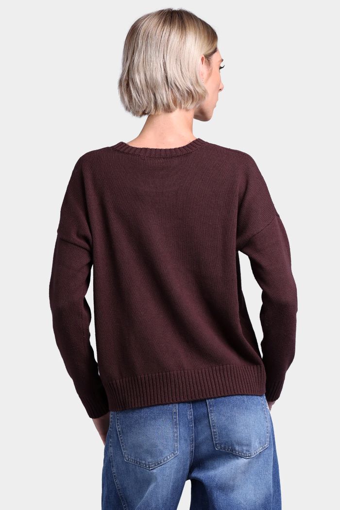 minnie rose cotton cashmere boxy crew neck top chocolate 