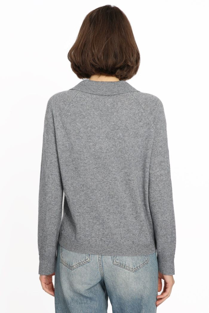 minnie rose cashmere v-neck with collar grey shadow