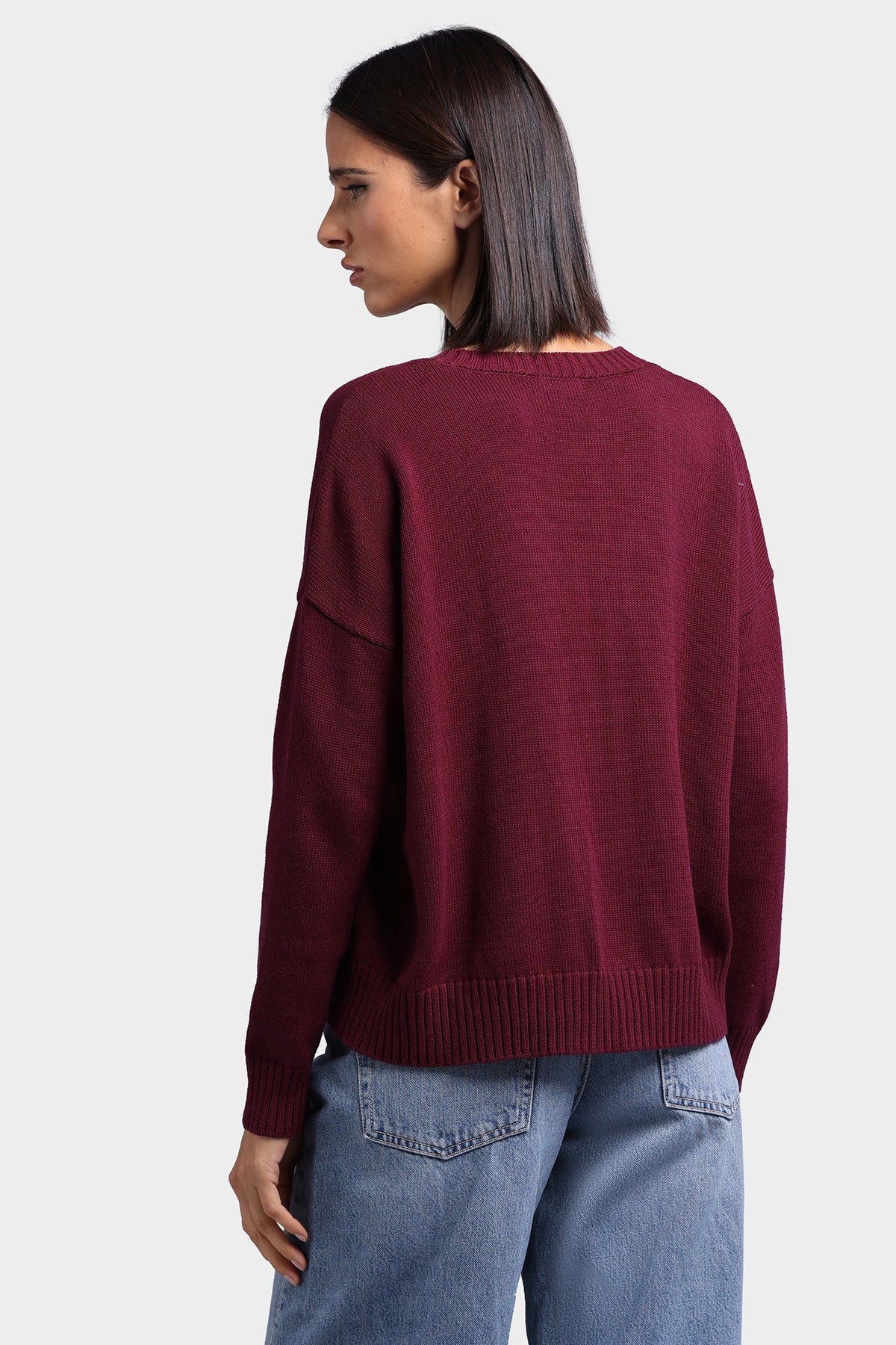 minnie rose cotton/cashmere boxy v neck bordeaux