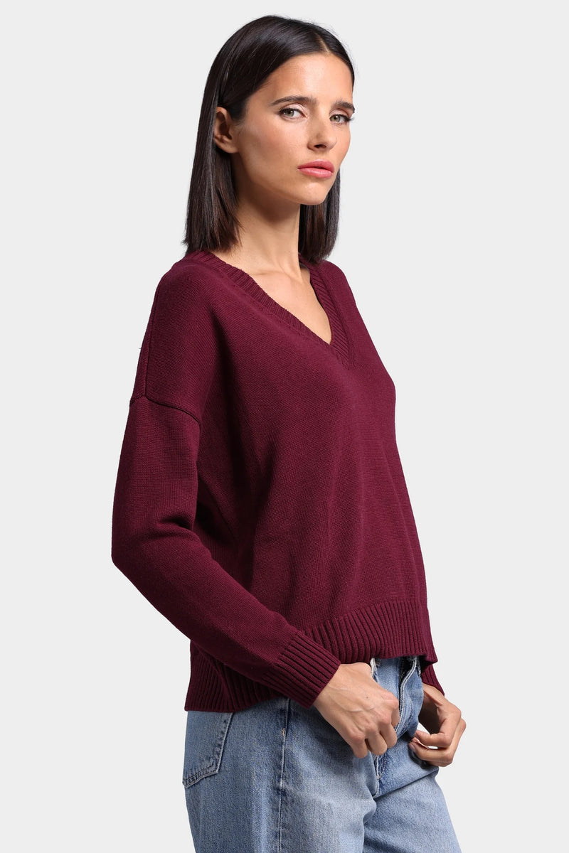 minnie rose cotton/cashmere boxy v neck bordeaux