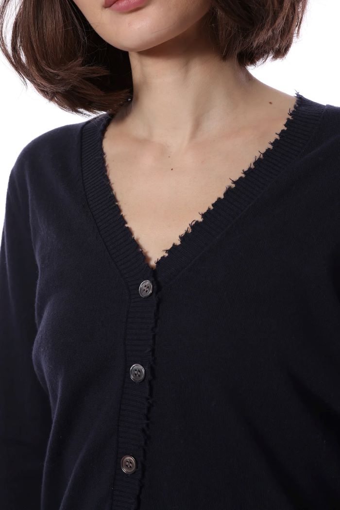 minnie rose cotton cashmere frayed cardi navy 