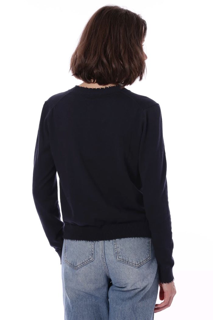 minnie rose cotton cashmere frayed cardi navy 