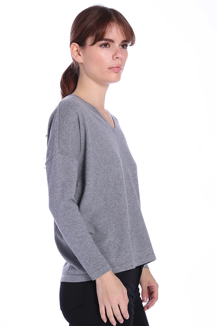 minnie rose cotton cashmere v-neck pullover grey shadow