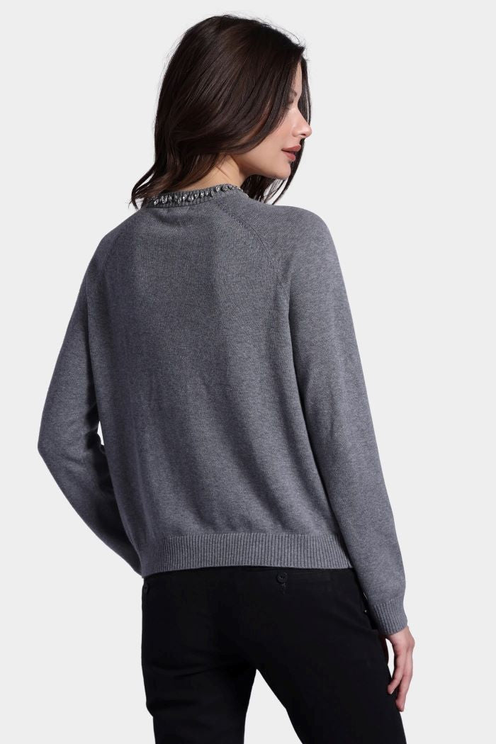 minnie rose jewel neck crew grey shadow