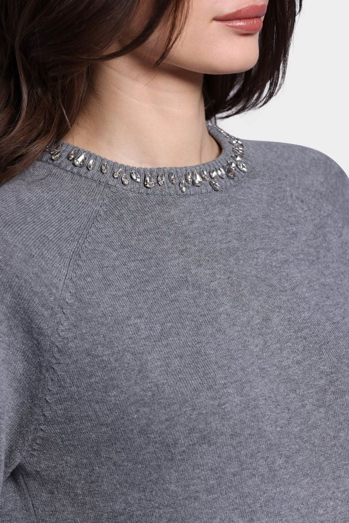 minnie rose jewel neck crew grey shadow