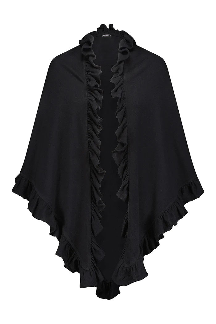 minnie rose cotton cashmere ruffle shawl black