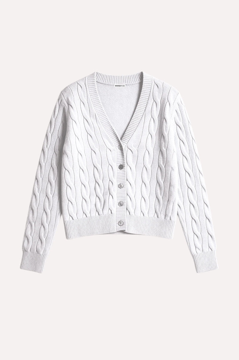 minnie rose classic cable cardi white