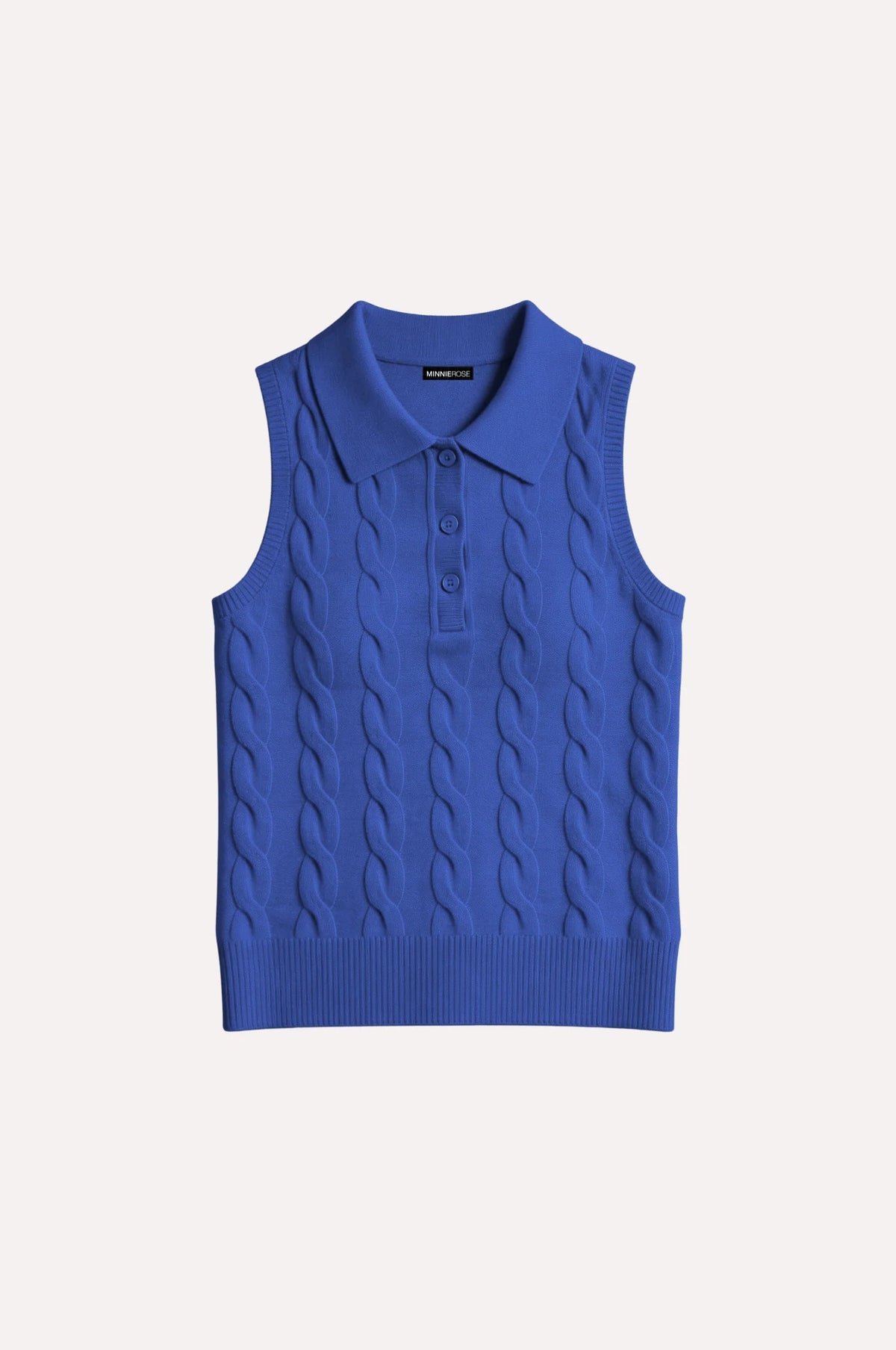 minnie rose sleeveless cable polo cosmic blue
