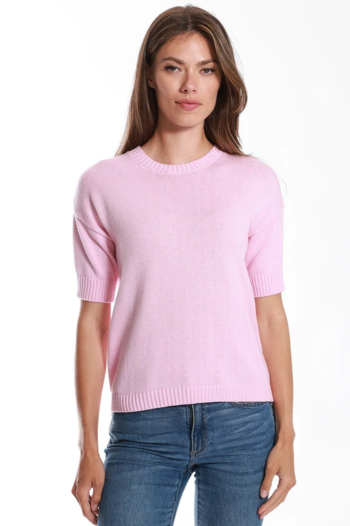 minnie rose cotton/cashmere short sleeve crew neck top sweet blush 