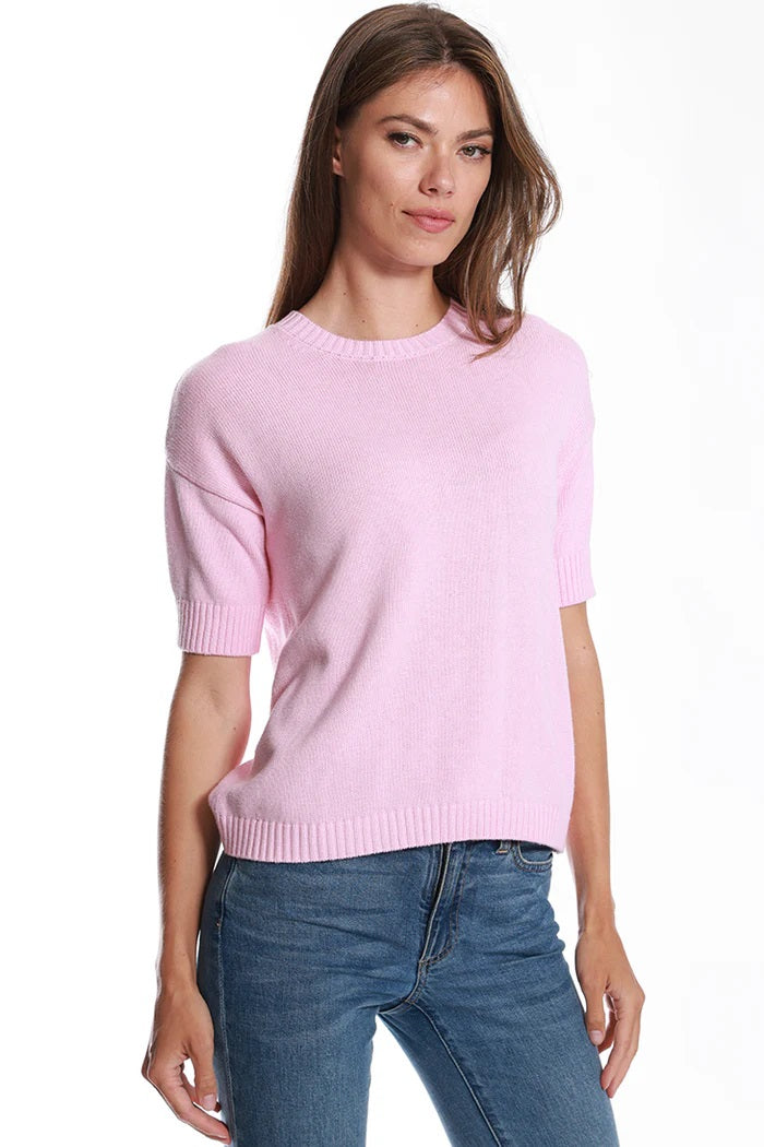 minnie rose cotton/cashmere short sleeve crew neck top sweet blush 