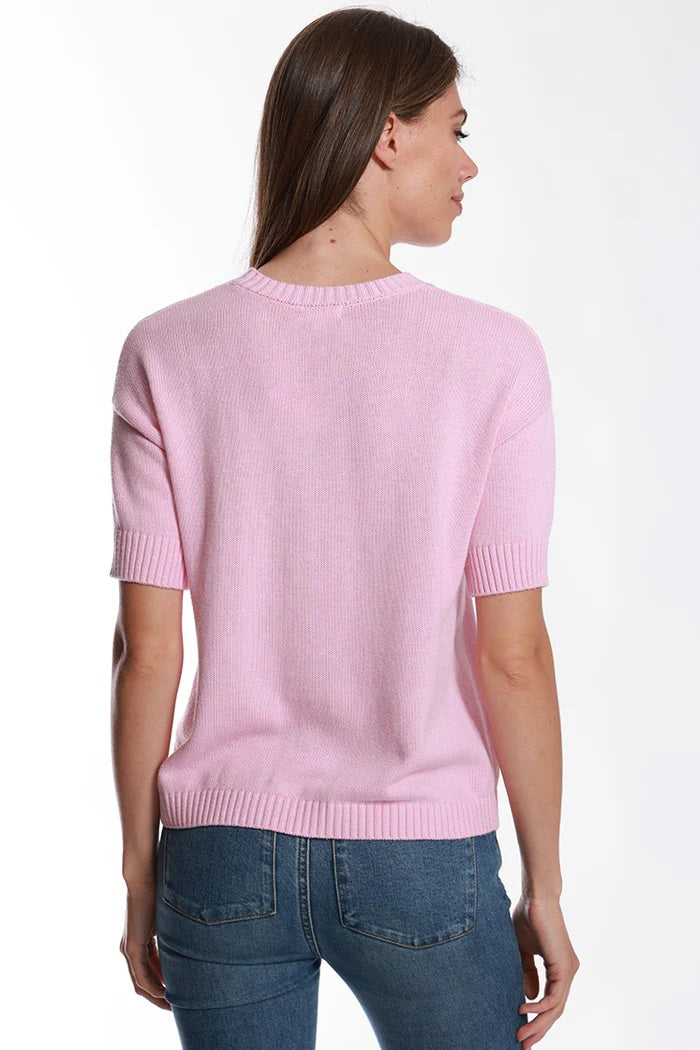 minnie rose cotton/cashmere short sleeve crew neck top sweet blush 