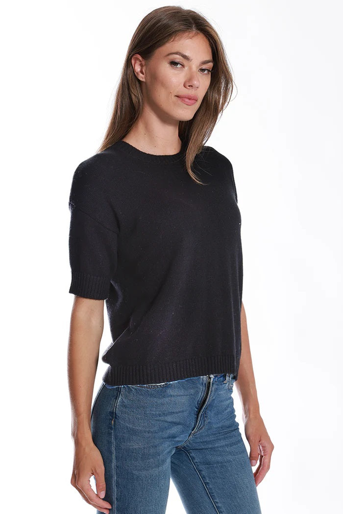 minnie rose cotton/cashmere short sleeve crew neck top black 