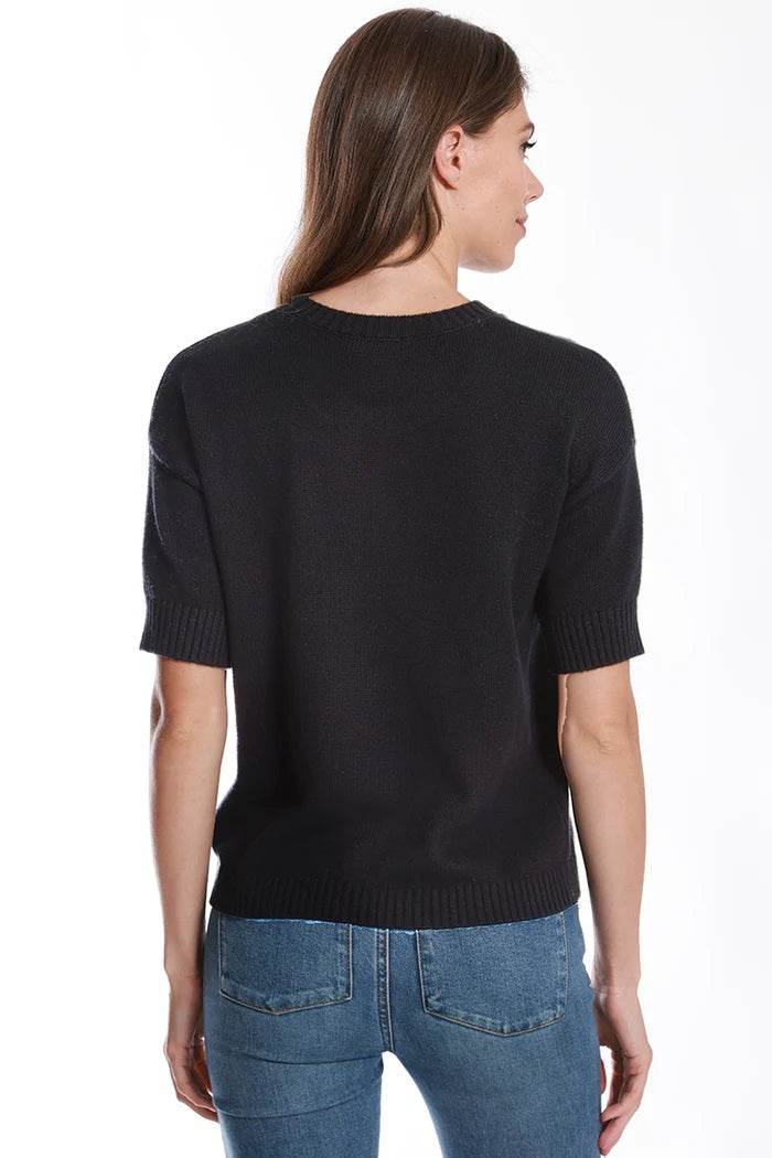 minnie rose cotton/cashmere short sleeve crew neck top black 