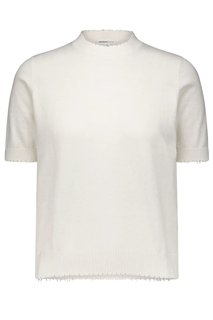 minnie rose frayed boxy crew white