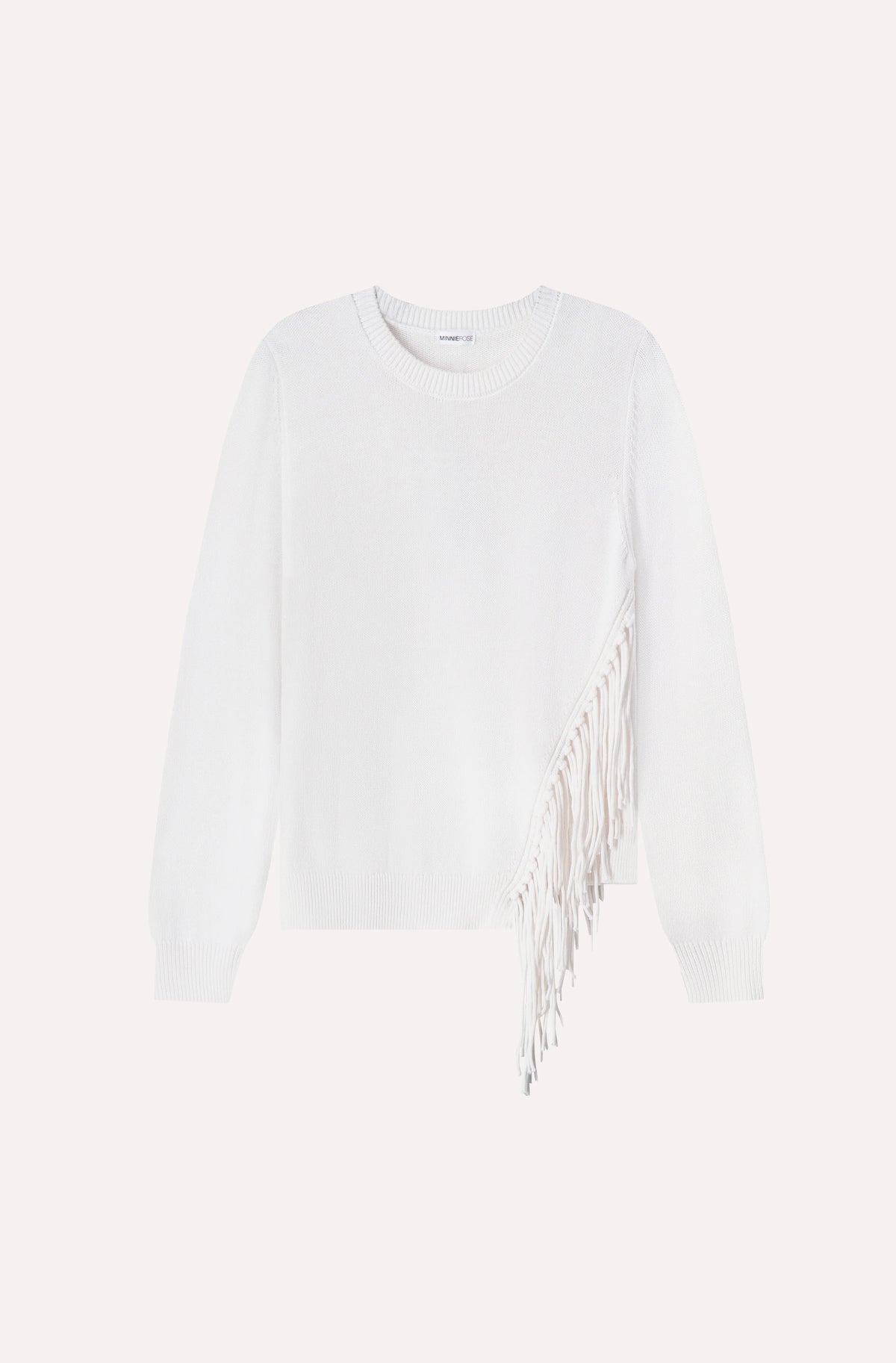 minnie rose fringe trim crew white