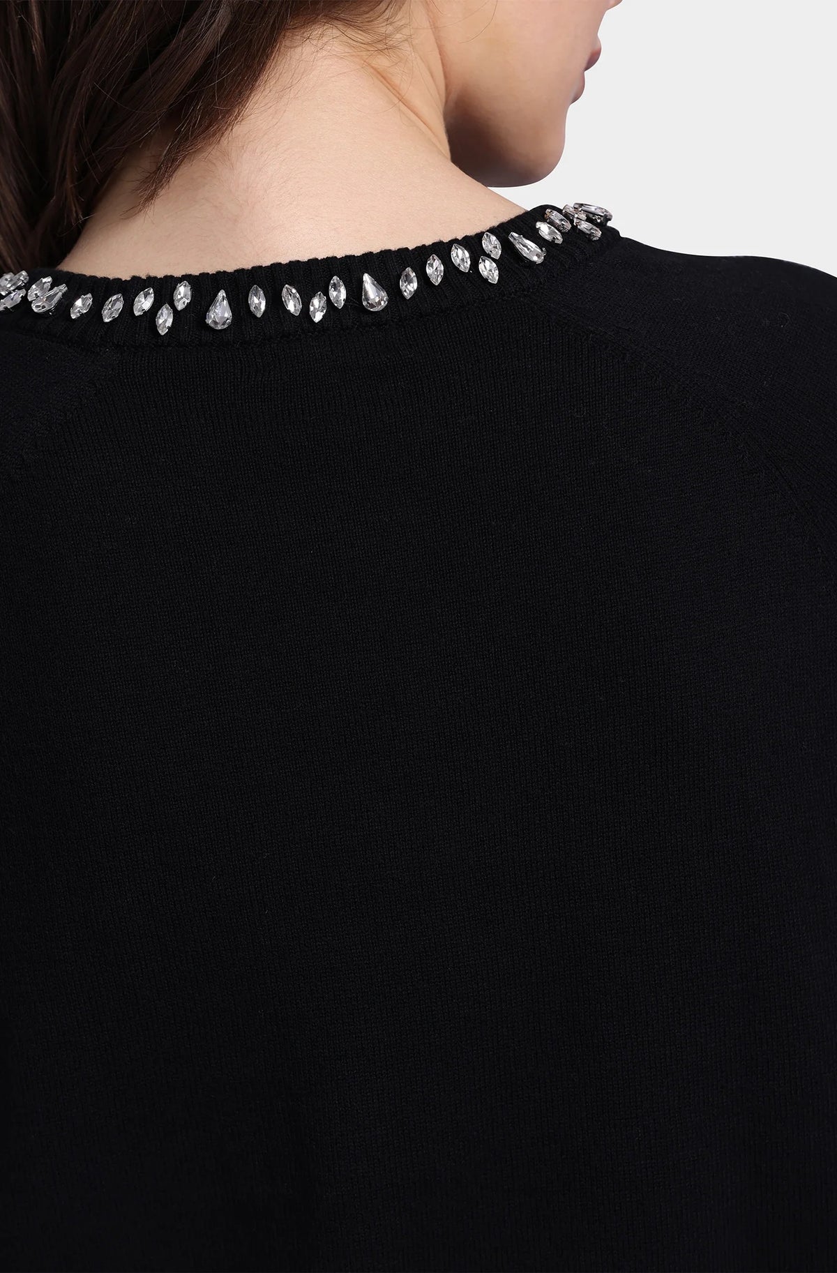 minnie rose jewel neck crew black