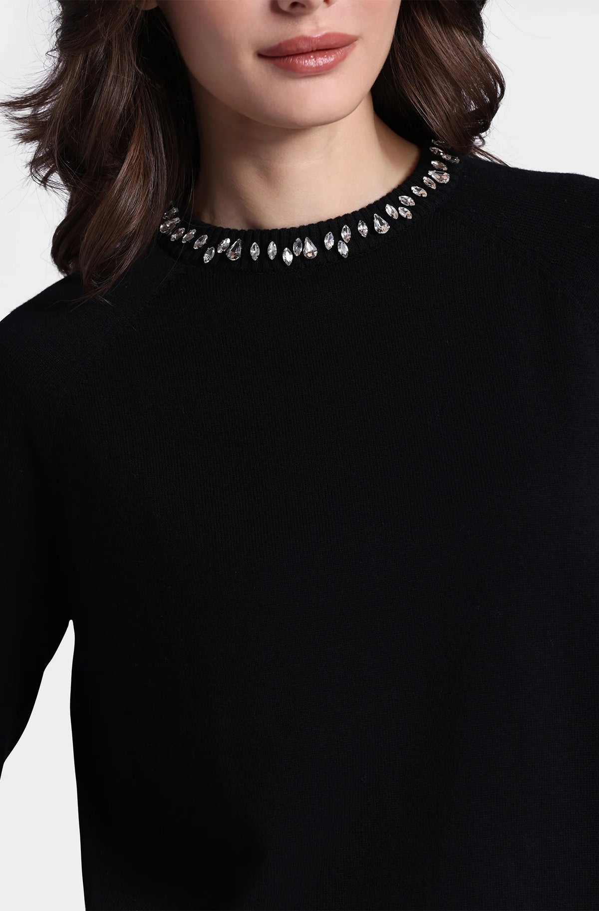 minnie rose jewel neck crew black