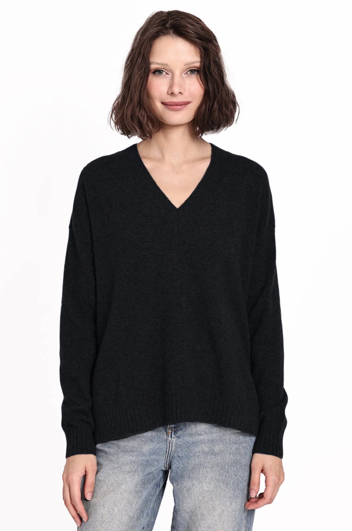 minnie rose cashmere long and lean v black