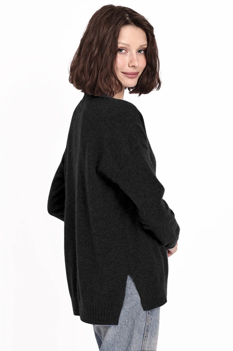 minnie rose cashmere long and lean v black