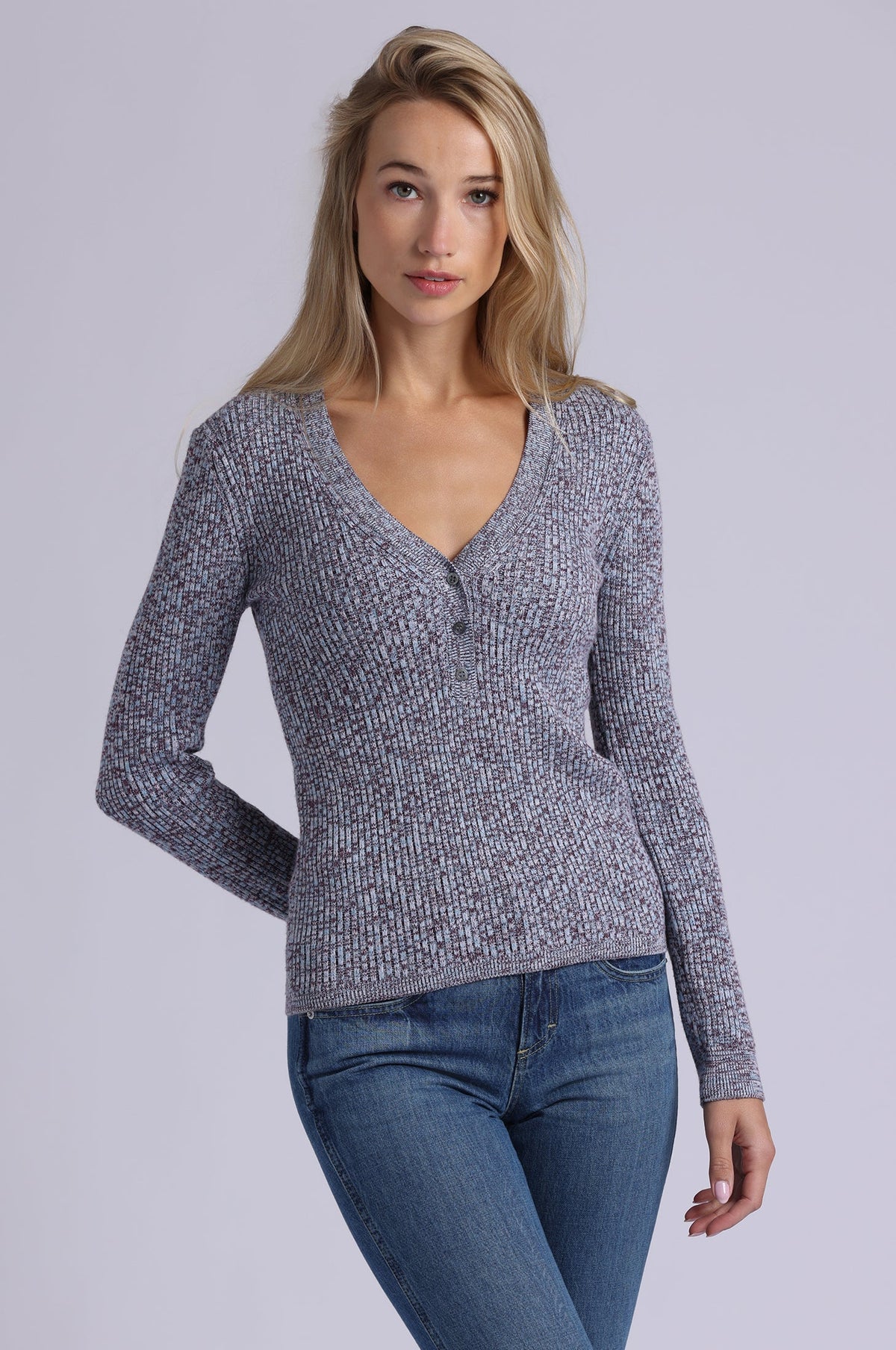 minnie rose rib marled henley blue combo