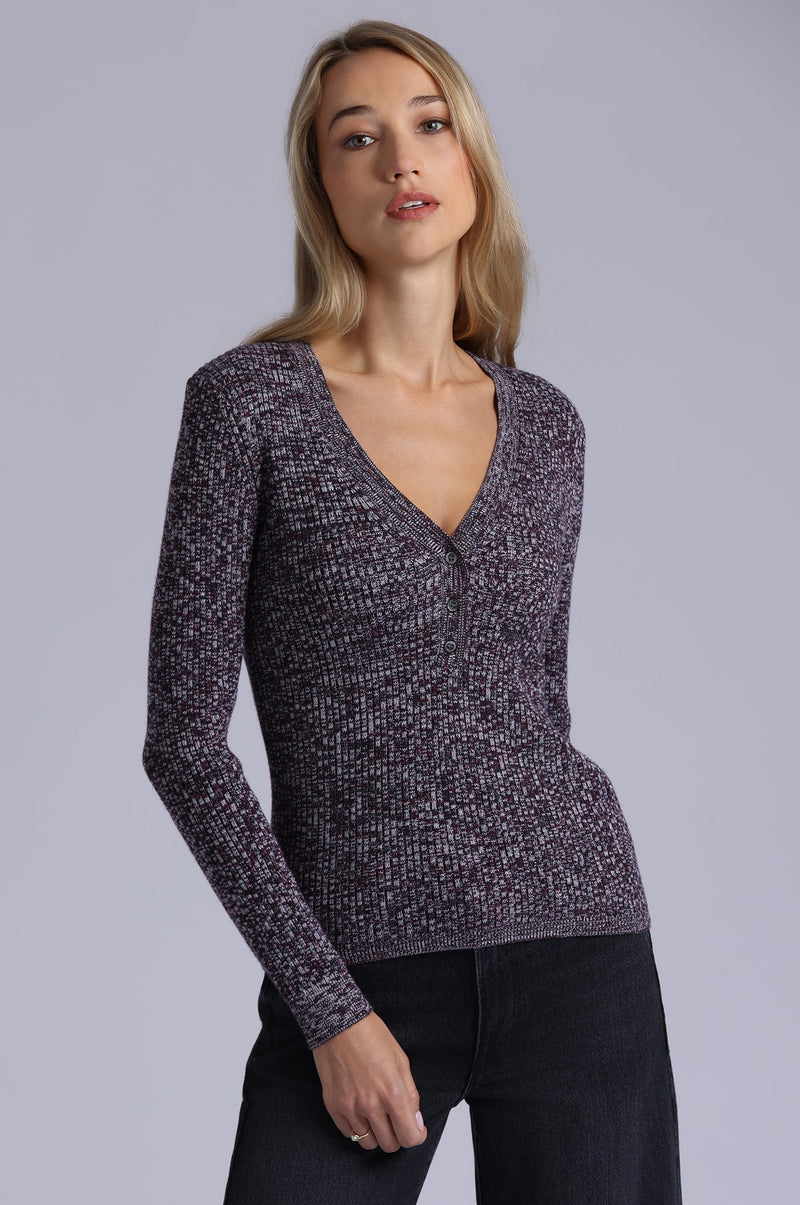 minnie rose rib marled henley bordeaux combo