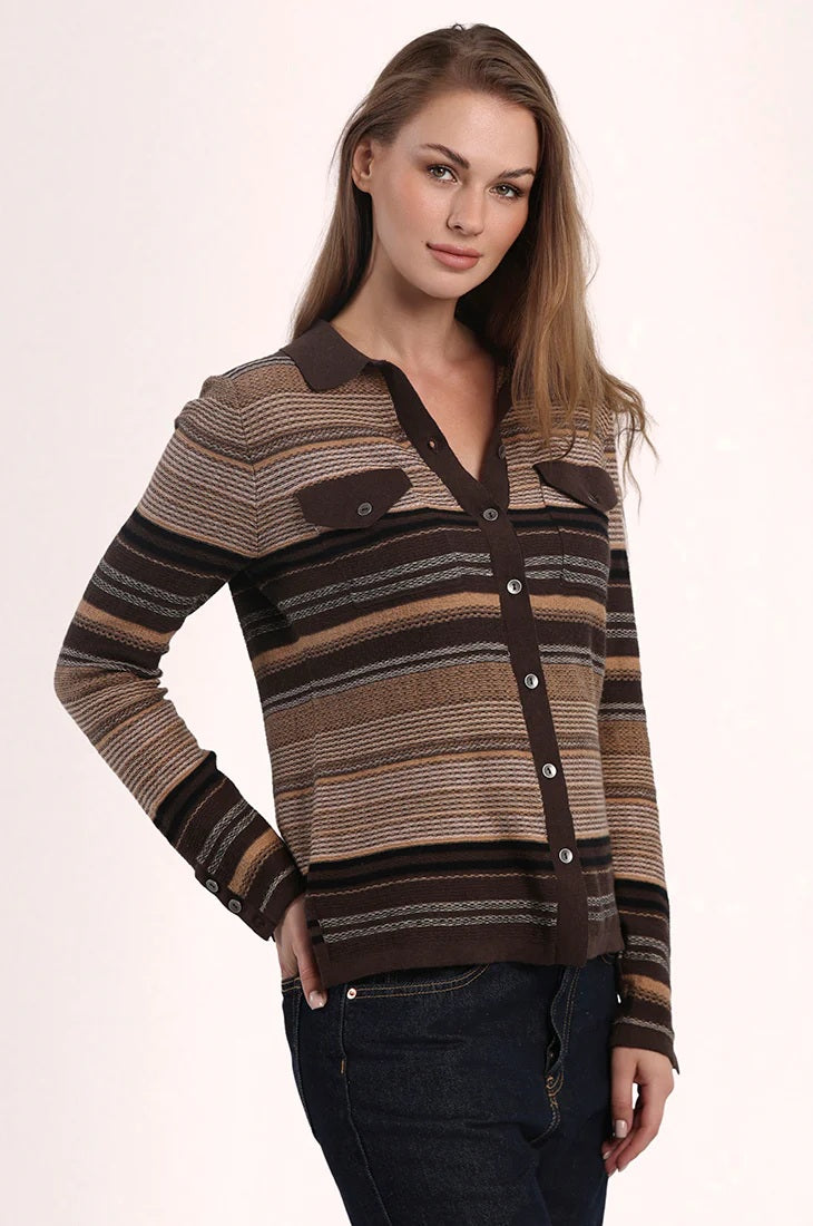 minnie rose novelty stripe camp shirt brazil nut combo