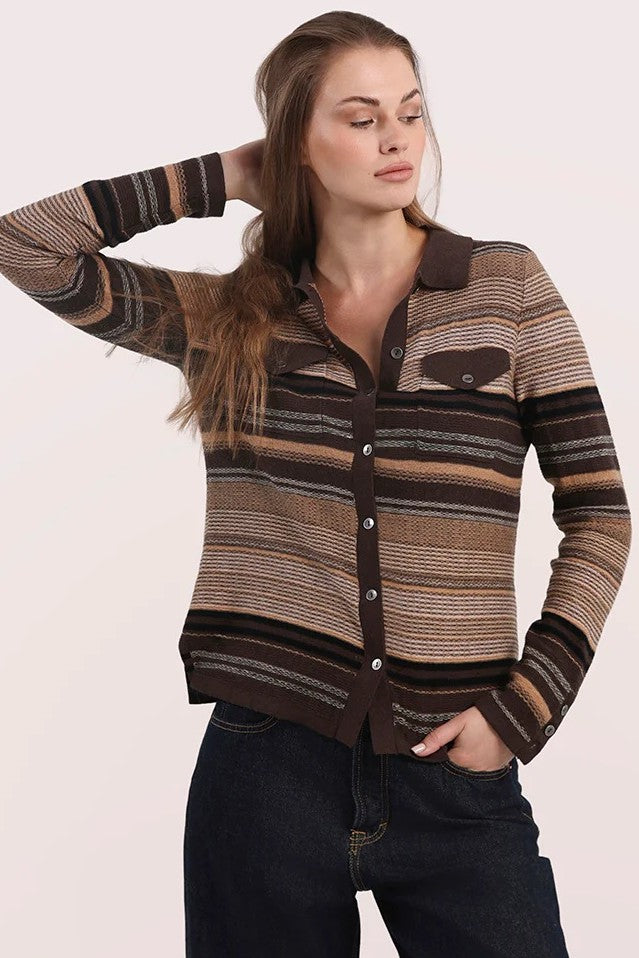 minnie rose novelty stripe camp shirt brazil nut combo