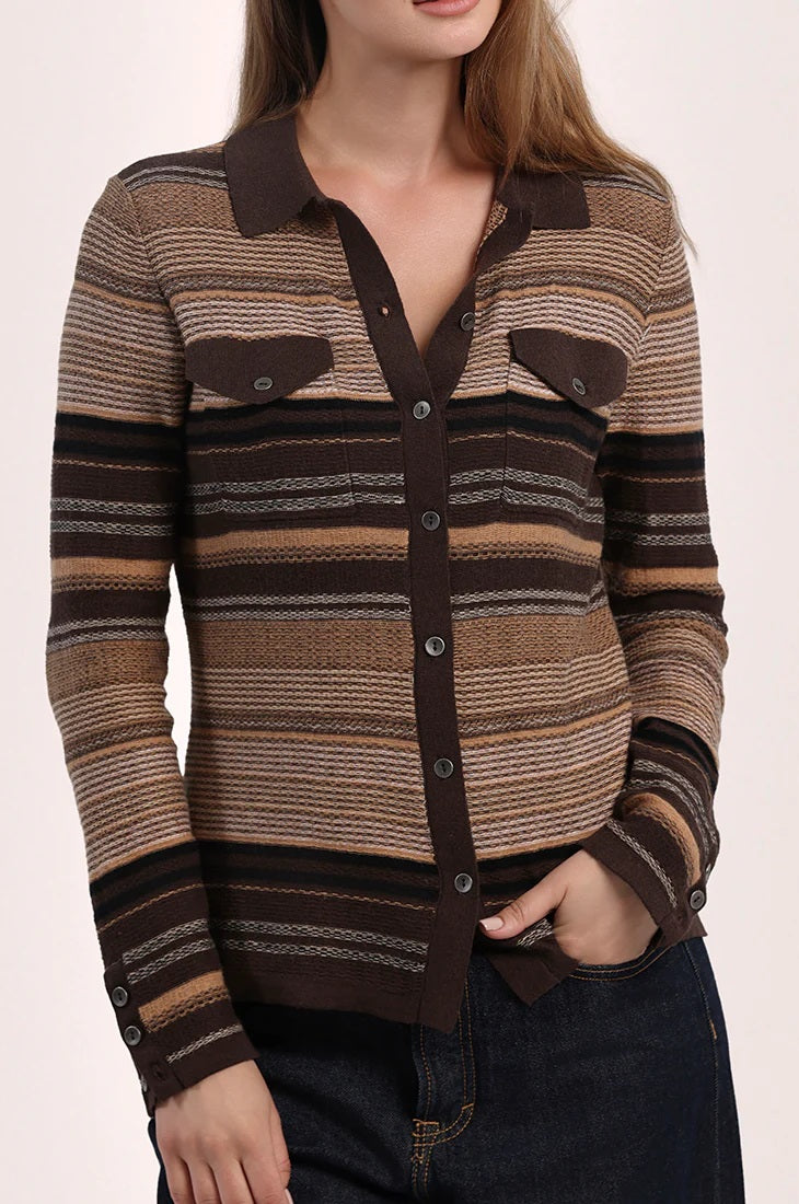 minnie rose novelty stripe camp shirt brazil nut combo