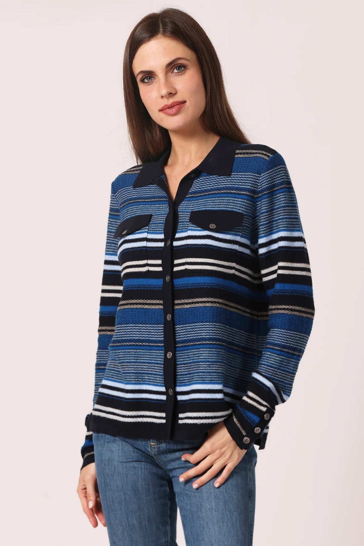 minnie rose novelty stripe camp shirt navy combo