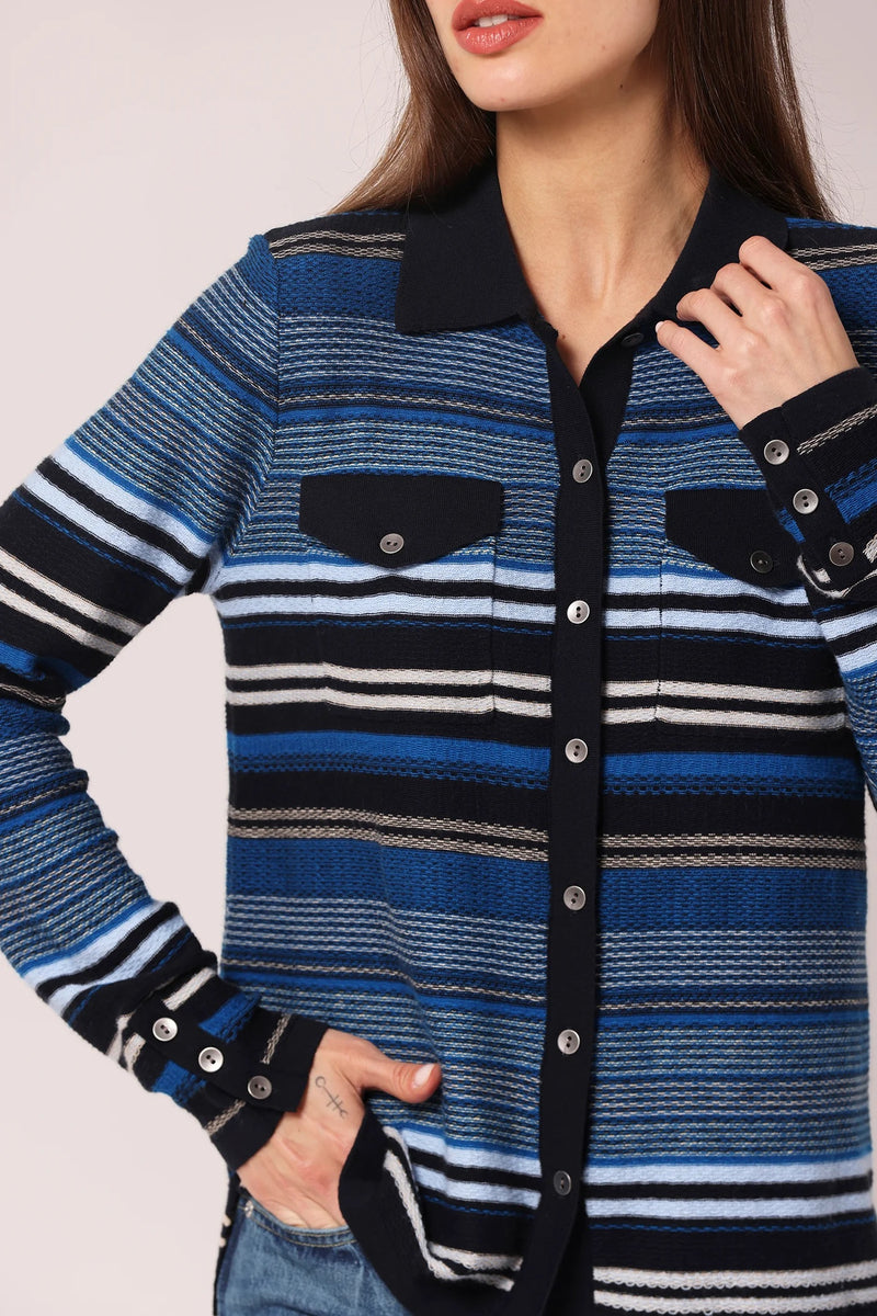 minnie rose novelty stripe camp shirt navy combo