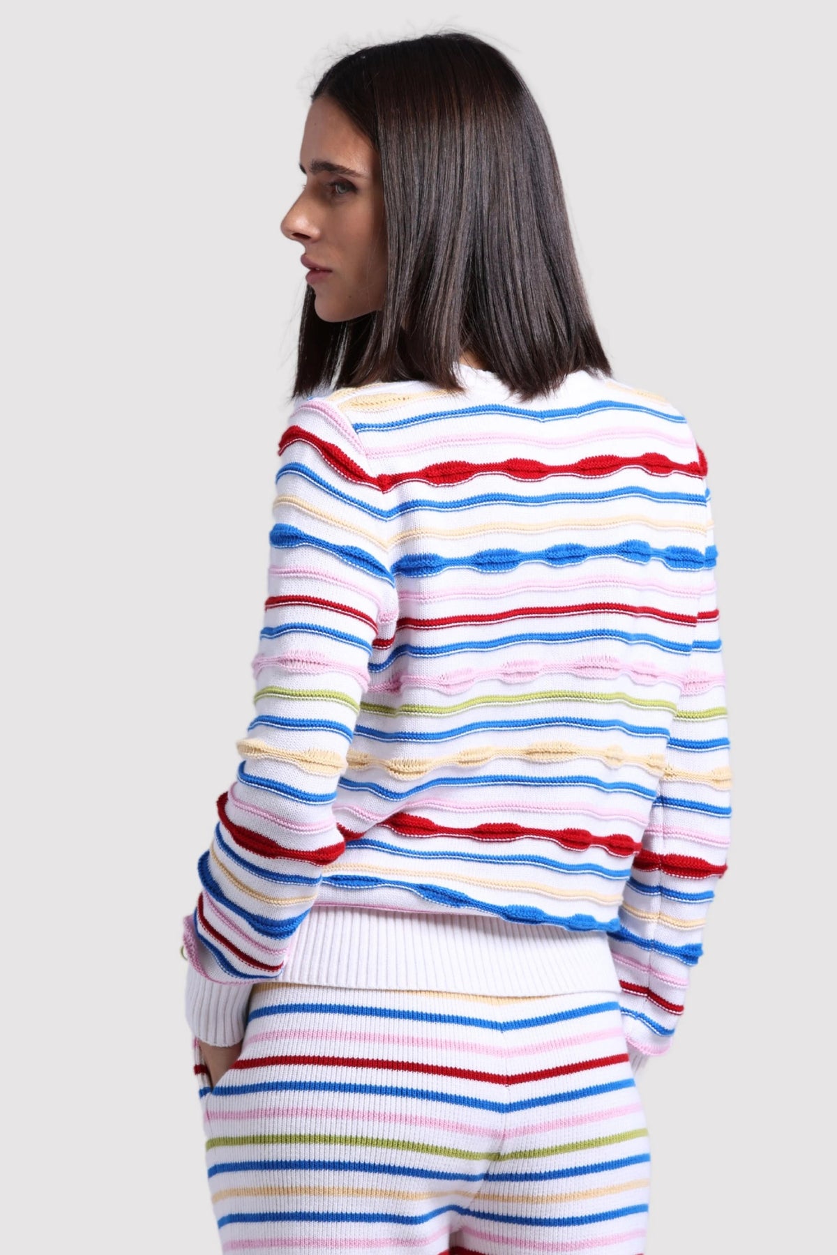 minnie rose novelty stripe crew multi