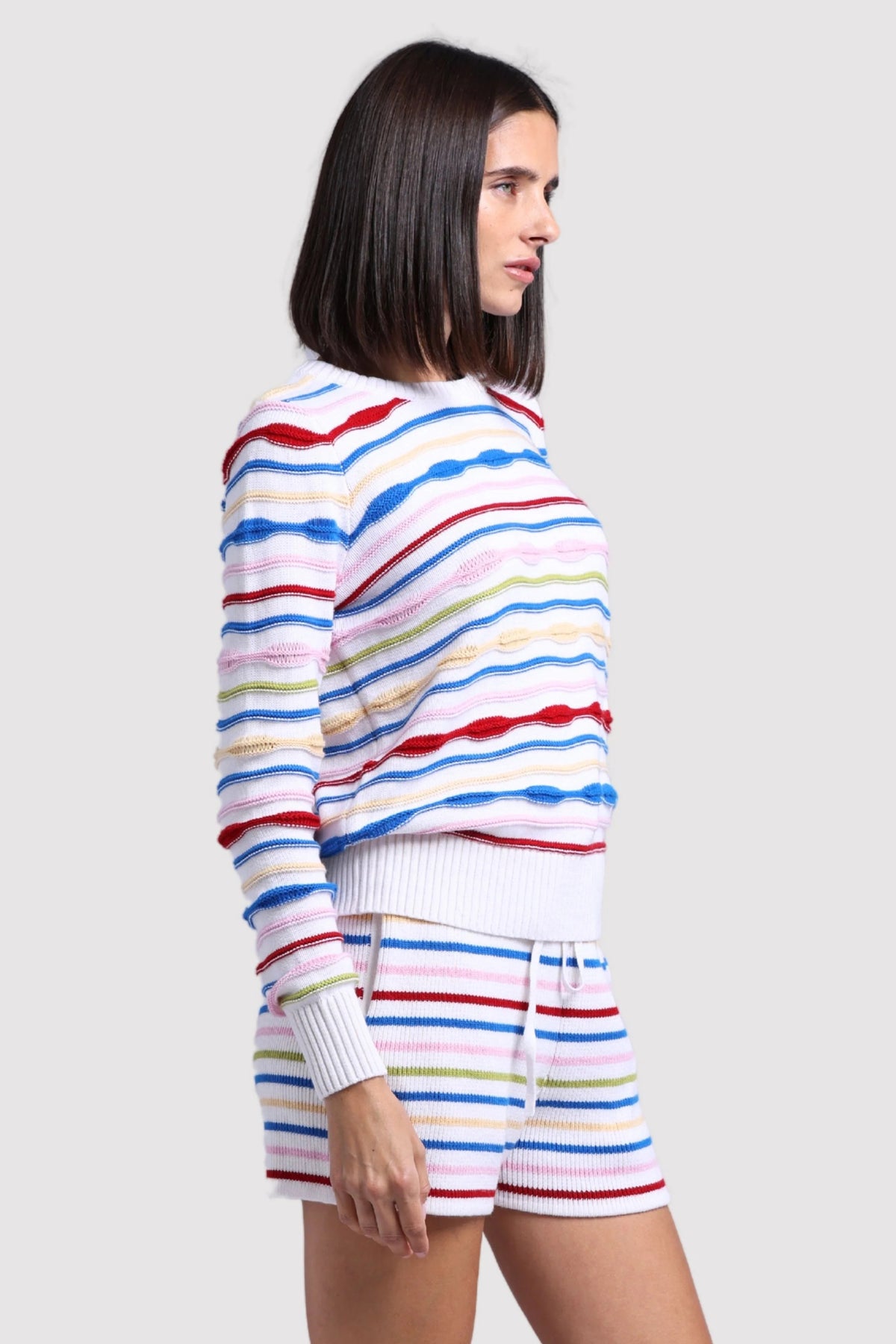 minnie rose novelty stripe crew multi