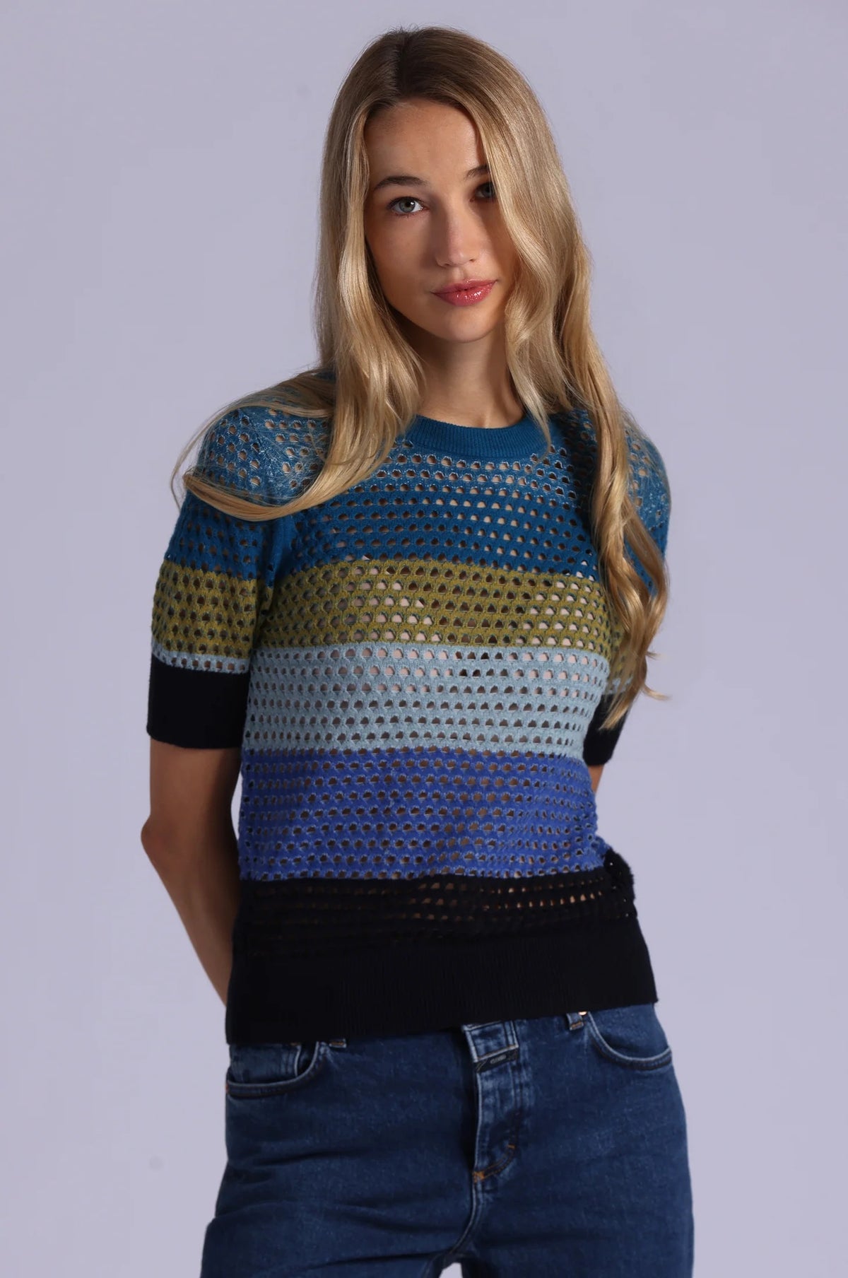 minnie rose plaited mesh short sleeve crew cool combo