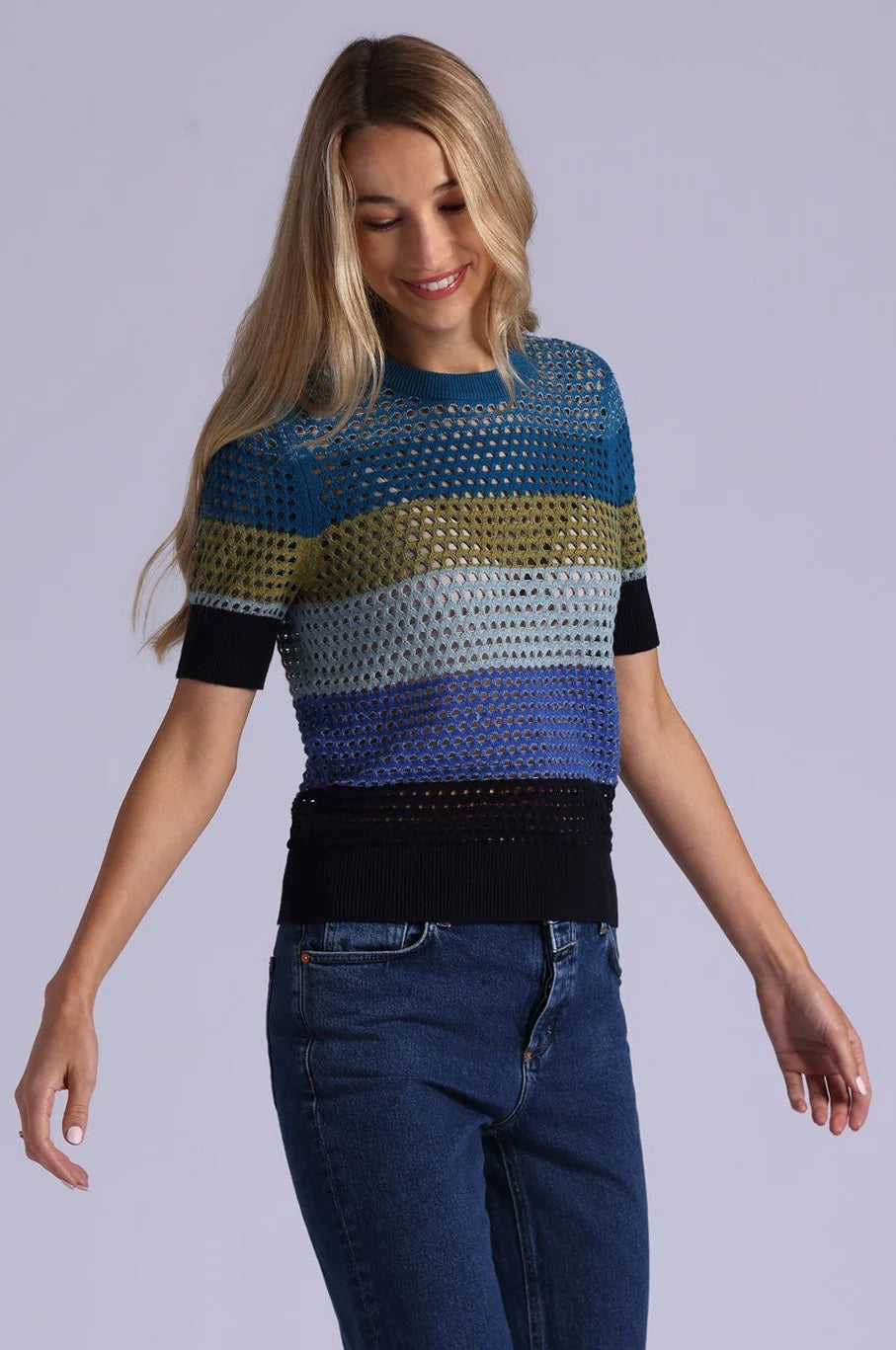 minnie rose plaited mesh short sleeve crew cool combo