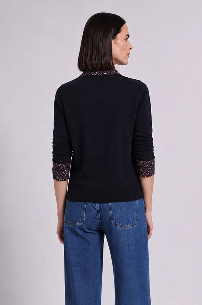 minnie rose polo with floral collar navy