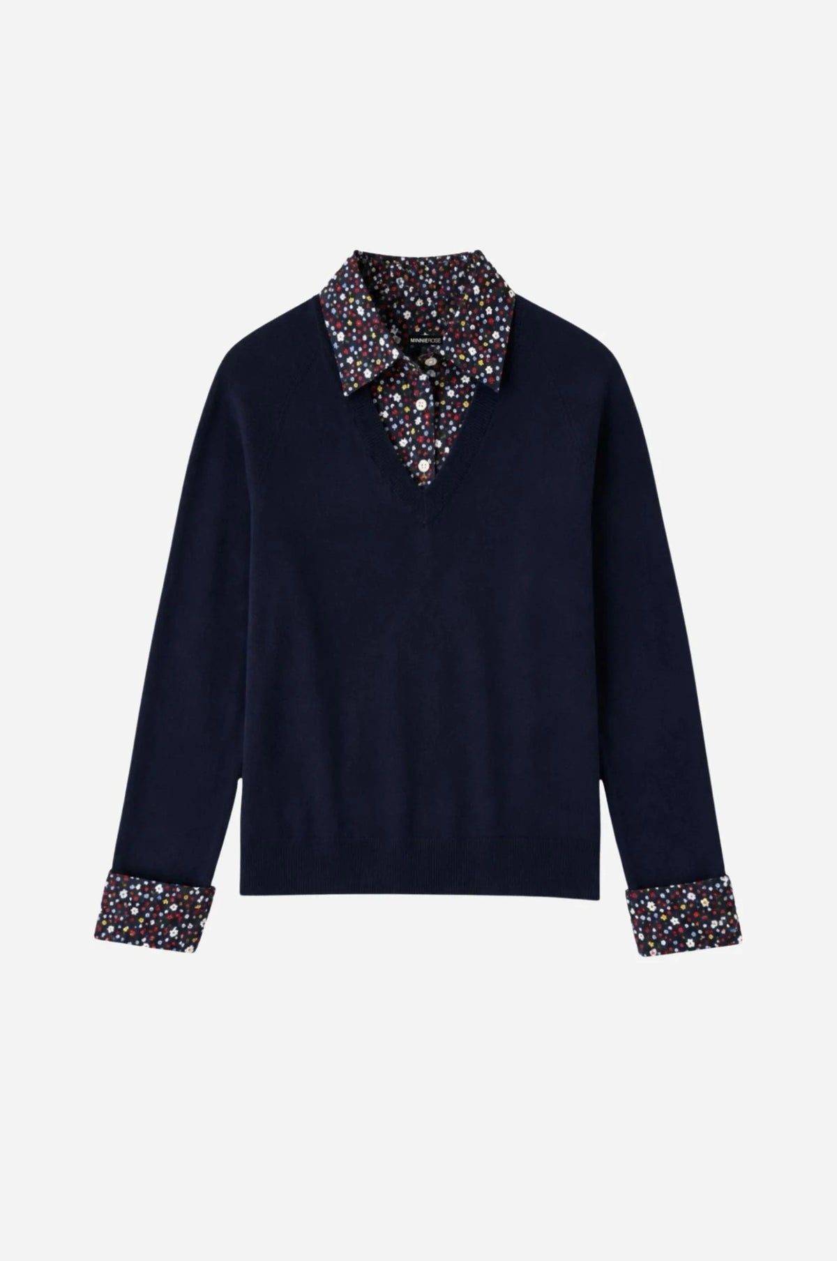 minnie rose polo with floral collar navy
