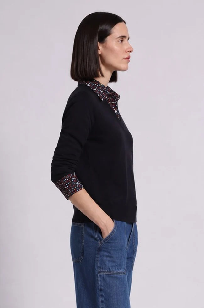 minnie rose polo with floral collar navy