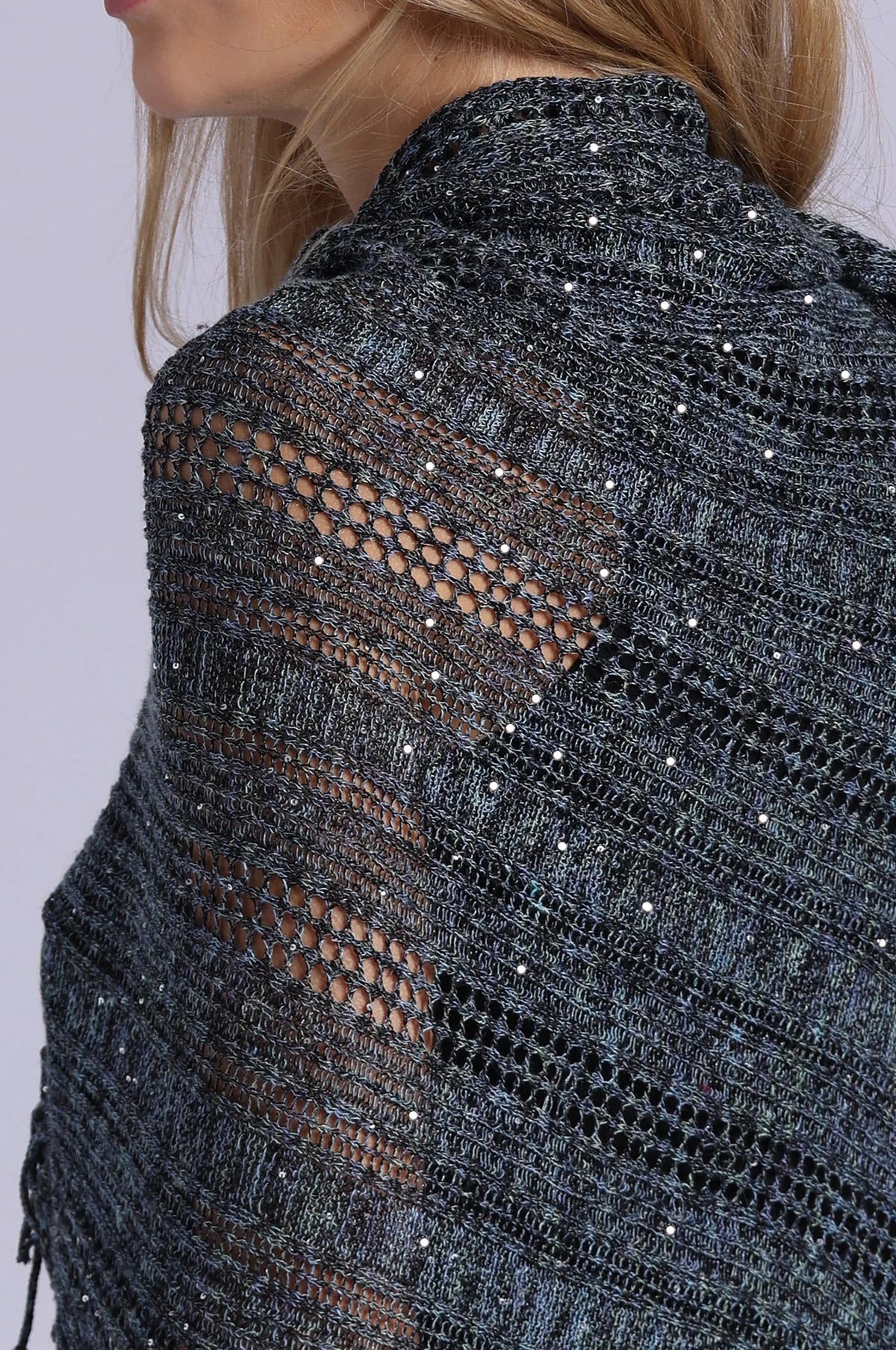 minnie rose sequin pointelle fringe shawl moonlight
