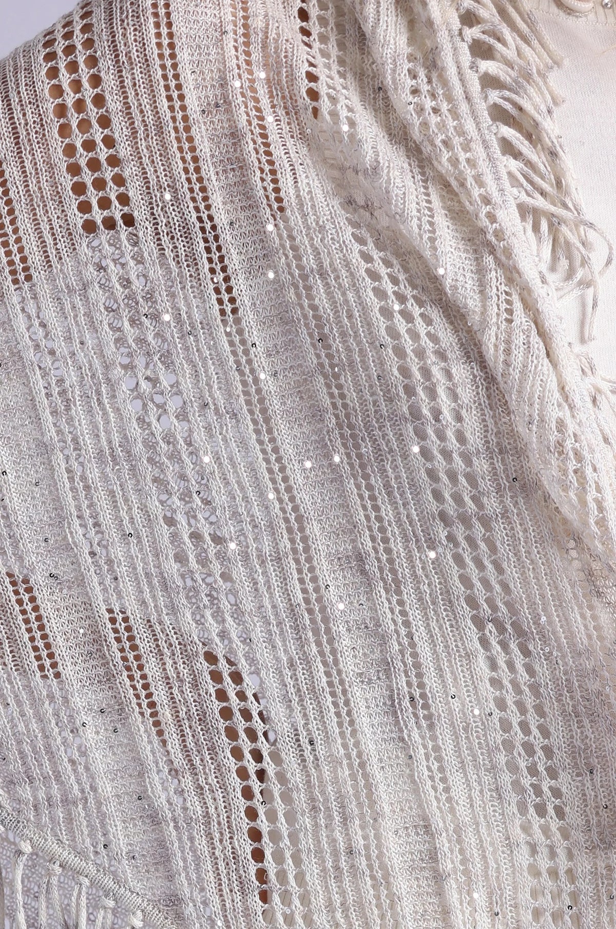 minnie rose sequin pointelle fringe shawl sand