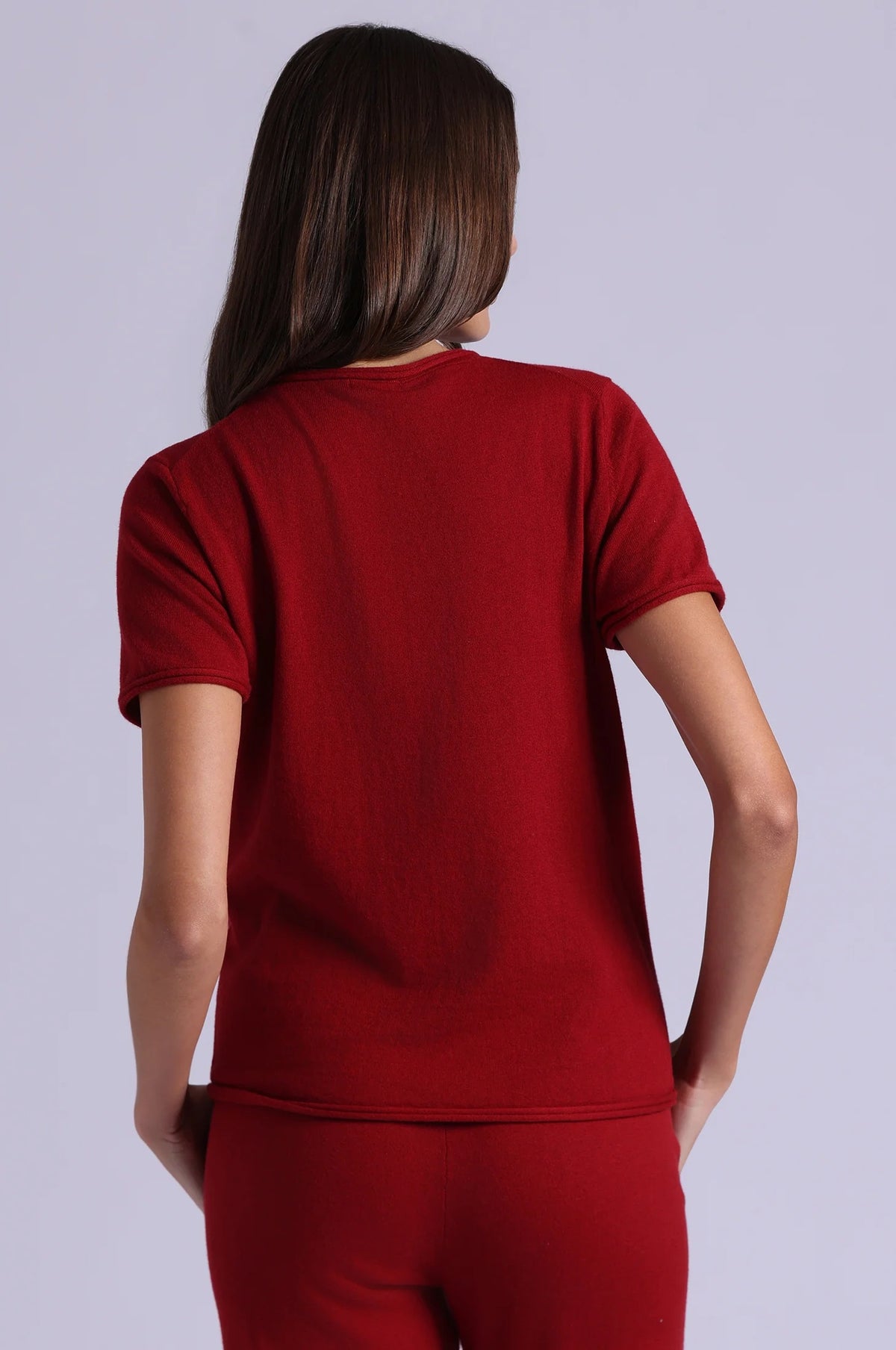 minnie rose short sleeve v with rolled edges spice red