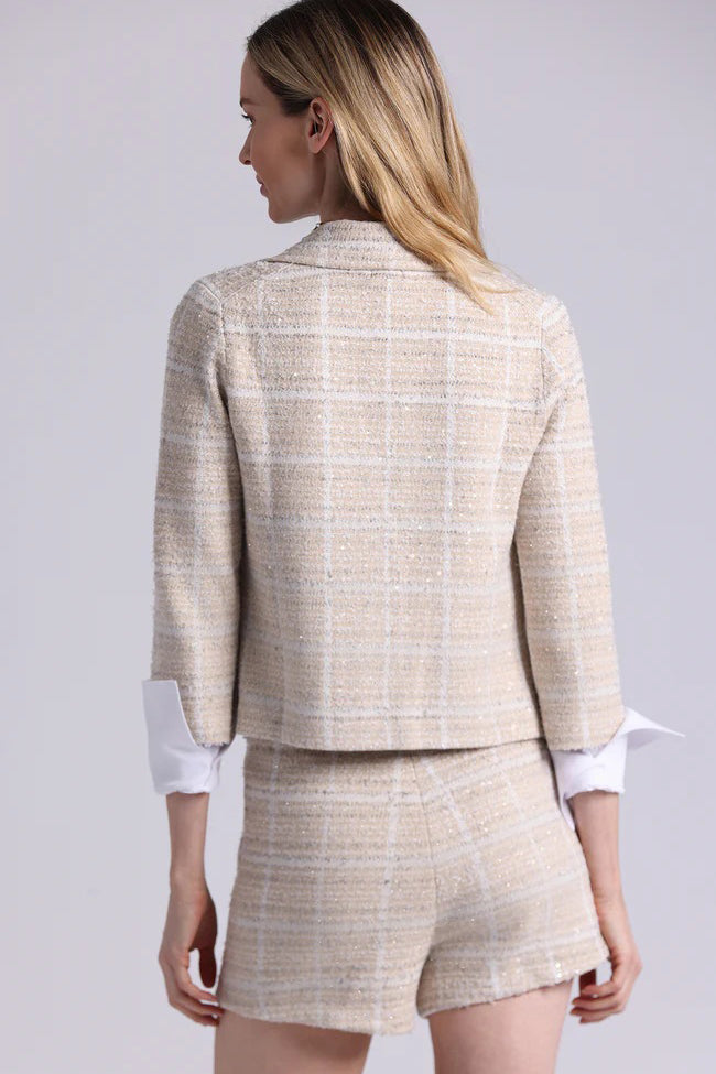 minnie rose sparkle tweed blazer brown sugar