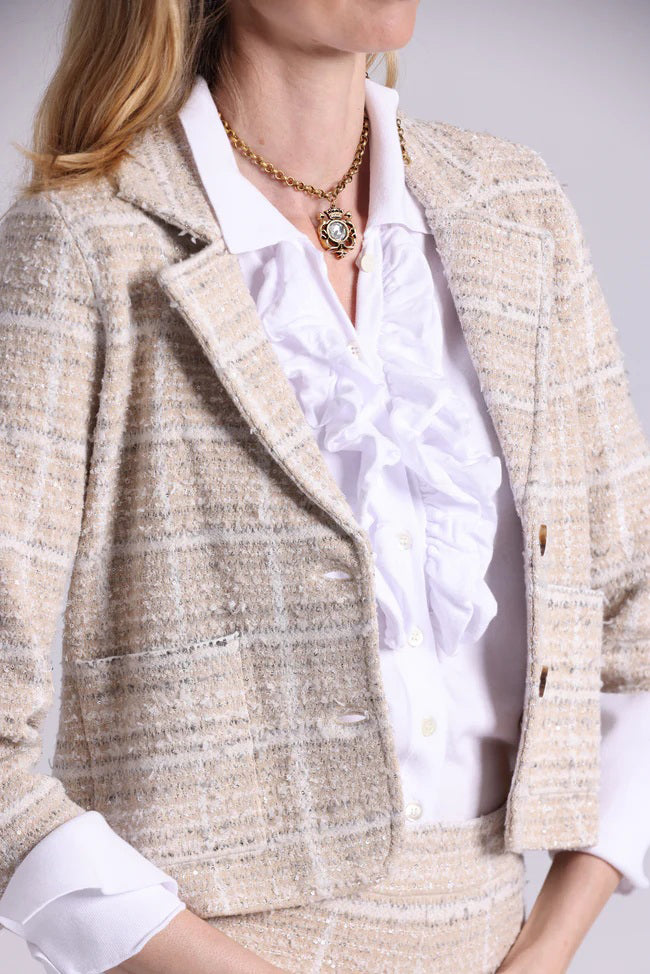 minnie rose sparkle tweed blazer brown sugar