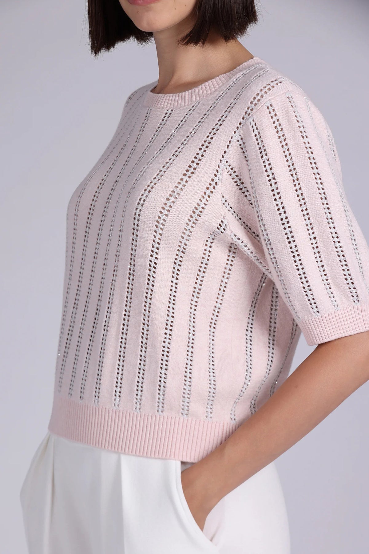 minnie rose sparkle short sleeve crew lotus