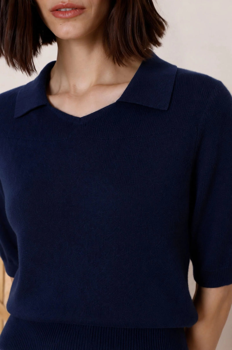 minnie rose short sleeve polo navy