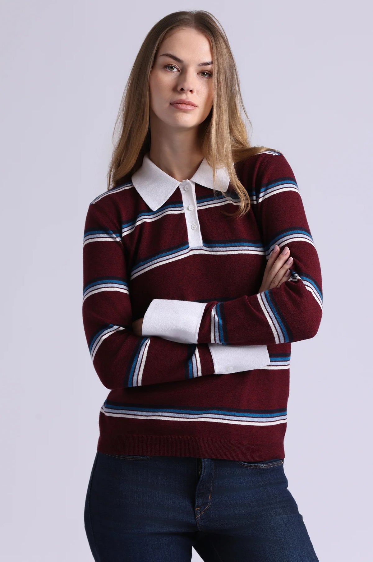 minnie rose striped polo bordeaux combo