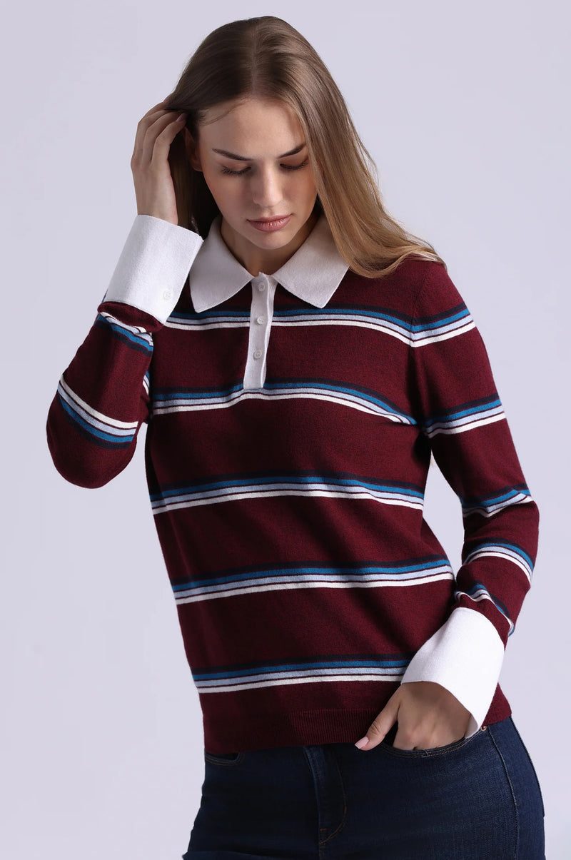 minnie rose striped polo bordeaux combo