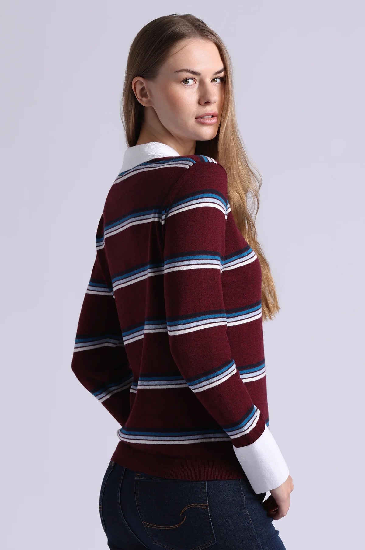 minnie rose striped polo bordeaux combo